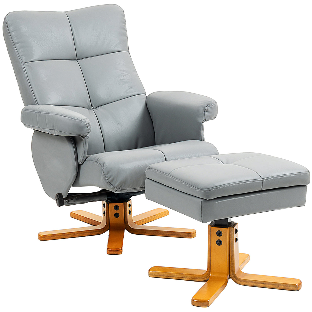 Faux Leather Recliner Chair 80cm Wide With Footstool And Wooden Base - Velmora