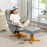 Faux Leather Recliner Chair 80cm Wide With Footstool And Wooden Base - Velmora