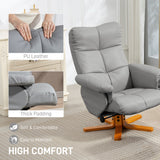 Faux Leather Recliner Chair 80cm Wide With Footstool And Wooden Base - Velmora