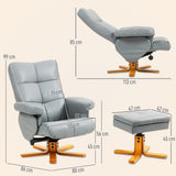 Faux Leather Recliner Chair 80cm Wide With Footstool And Wooden Base - Velmora