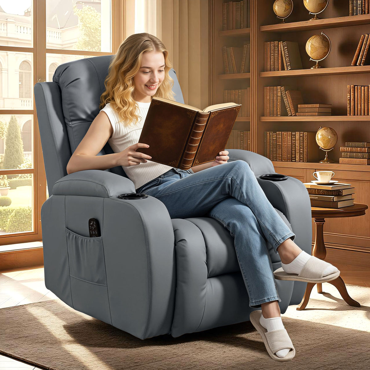 Faux Leather Recliner Chair 82cm Wide With Extended Footrest - Velmora