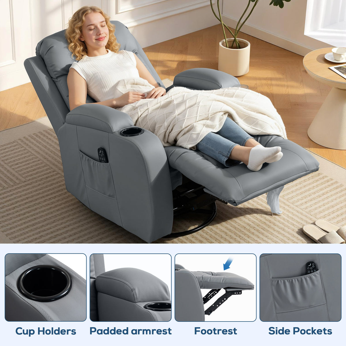 Faux Leather Recliner Chair 82cm Wide With Extended Footrest - Velmora