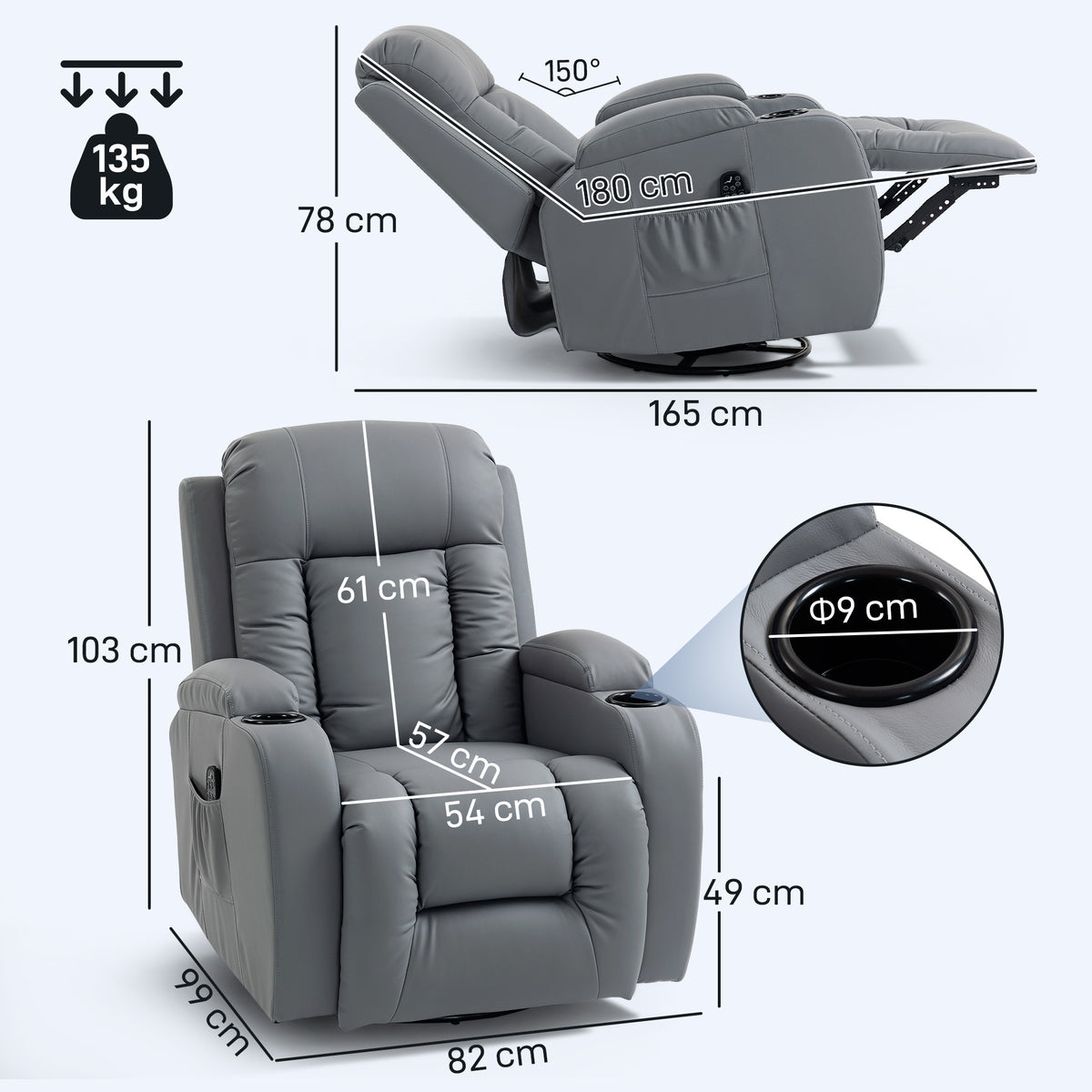 Faux Leather Recliner Chair 82cm Wide With Extended Footrest - Velmora