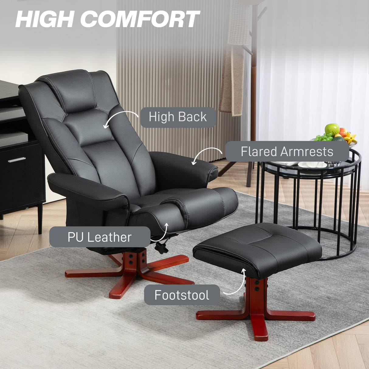 Faux Leather Recliner Chair 84cm Wide With Footstool - Velmora