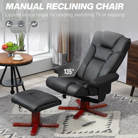 Faux Leather Recliner Chair 84cm Wide With Footstool - Velmora