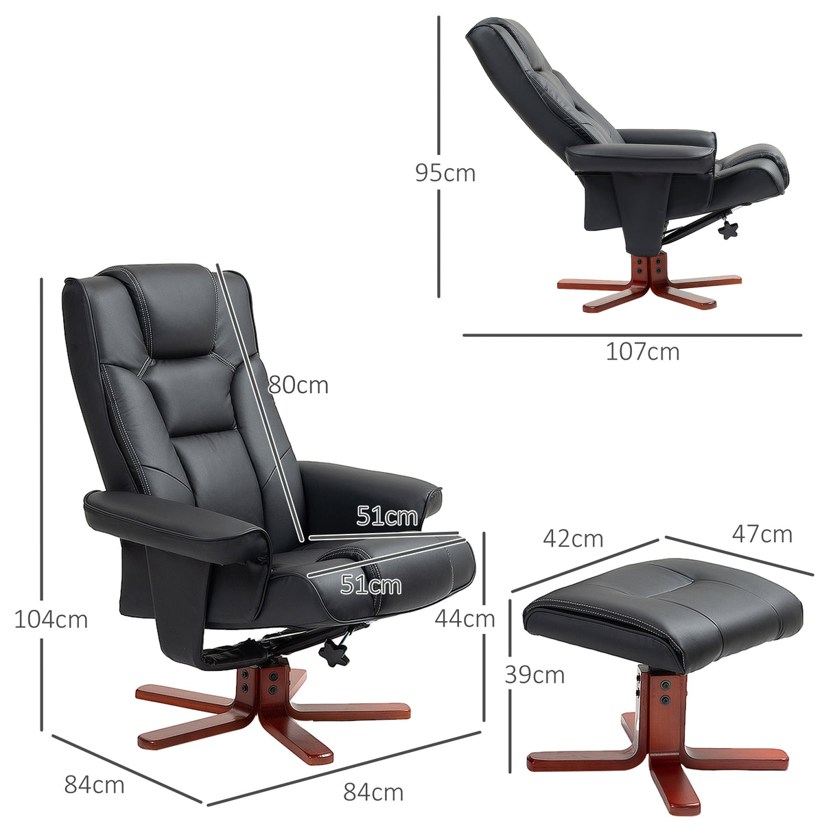 Faux Leather Recliner Chair 84cm Wide With Footstool - Velmora