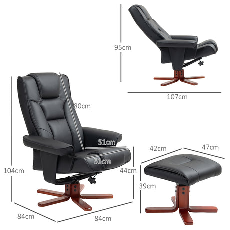 Faux Leather Recliner Chair 84cm Wide With Footstool - Velmora