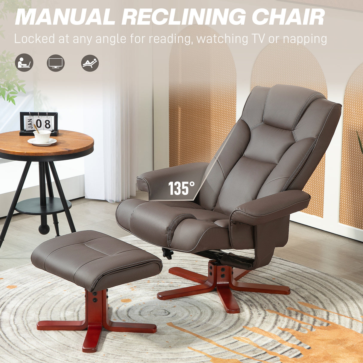 Faux Leather Recliner Chair 84cm Wide With Footstool - Velmora