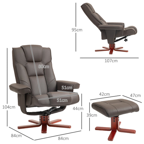 Faux Leather Recliner Chair 84cm Wide With Footstool - Velmora