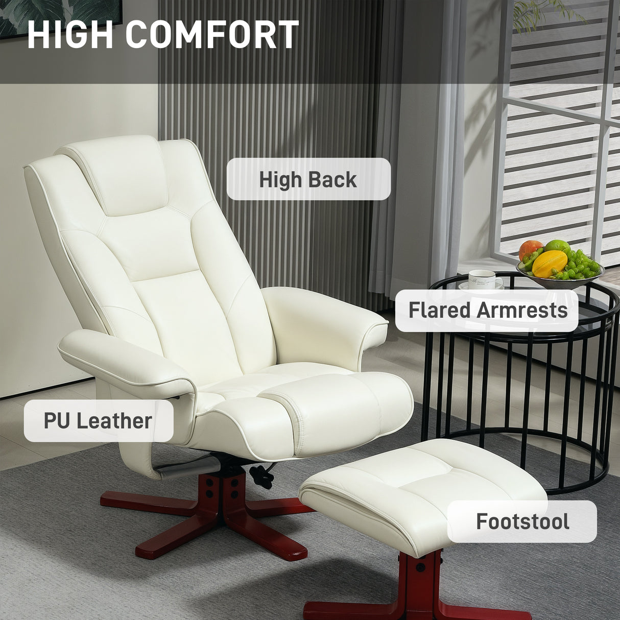 Faux Leather Recliner Chair 84cm Wide With Footstool - Velmora