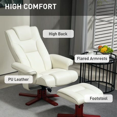 Faux Leather Recliner Chair 84cm Wide With Footstool - Velmora