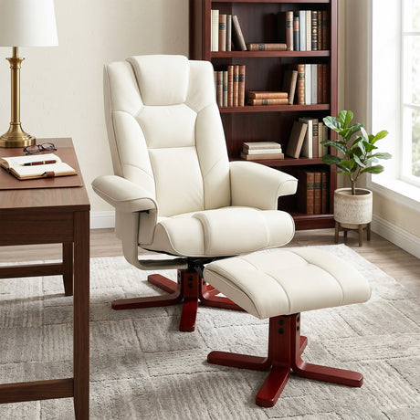 Faux Leather Recliner Chair 84cm Wide With Footstool - Velmora