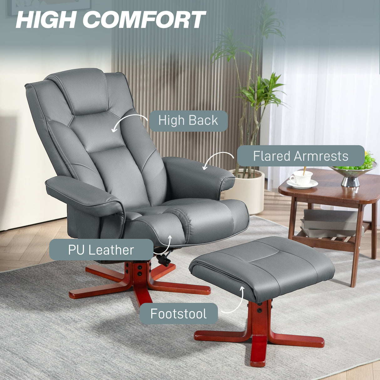 Faux Leather Recliner Chair 84cm Wide With Footstool - Velmora