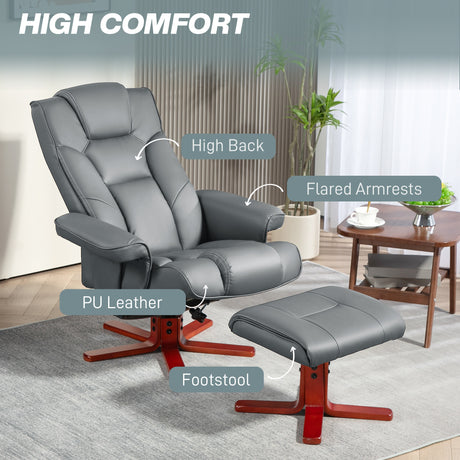 Faux Leather Recliner Chair 84cm Wide With Footstool - Velmora