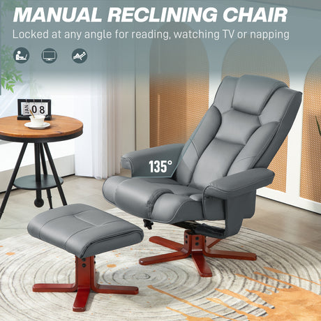 Faux Leather Recliner Chair 84cm Wide With Footstool - Velmora