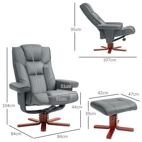 Faux Leather Recliner Chair 84cm Wide With Footstool - Velmora