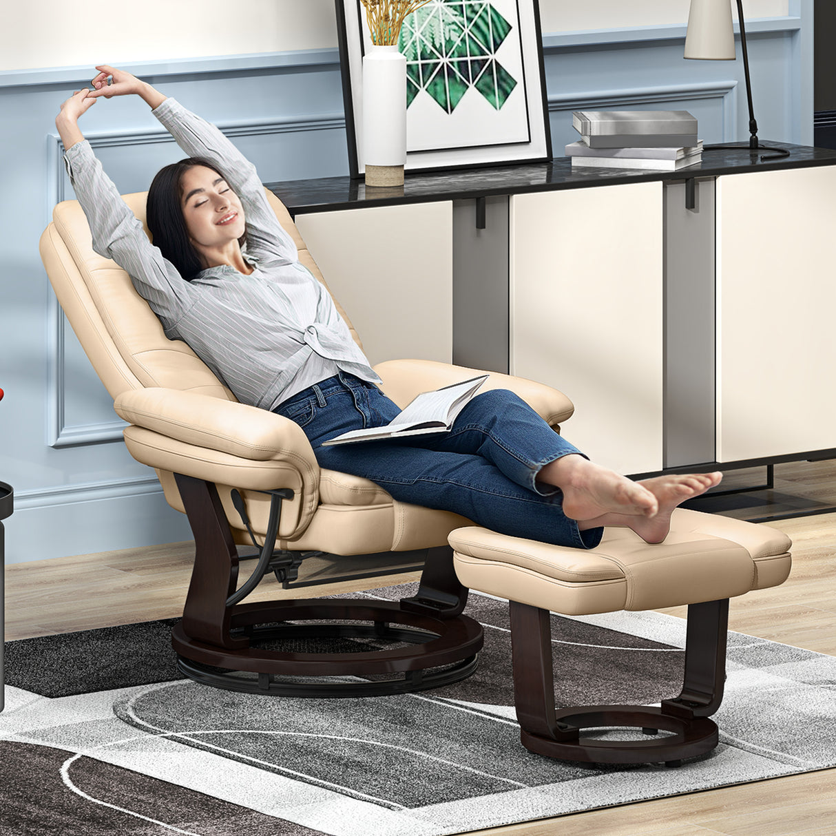 Faux Leather Recliner Chair 85cm Wide With Footstool - Velmora