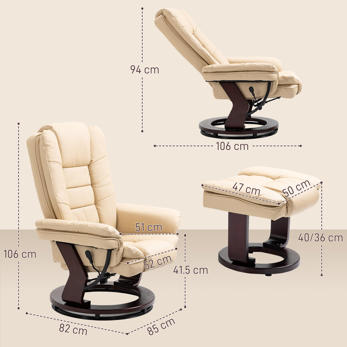 Faux Leather Recliner Chair 85cm Wide With Footstool - Velmora