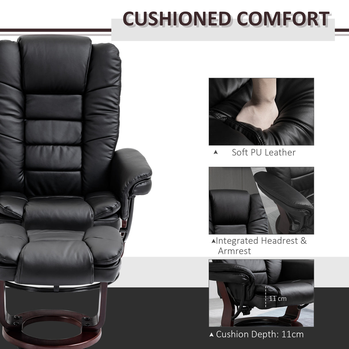 Faux Leather Recliner Chair 85cm Wide With Footstool - Velmora