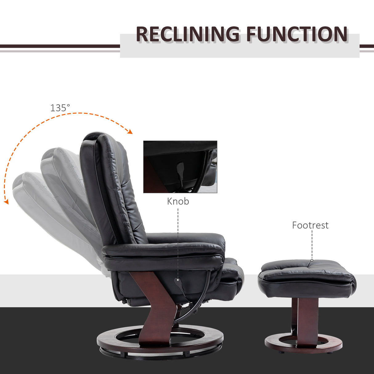 Faux Leather Recliner Chair 85cm Wide With Footstool - Velmora