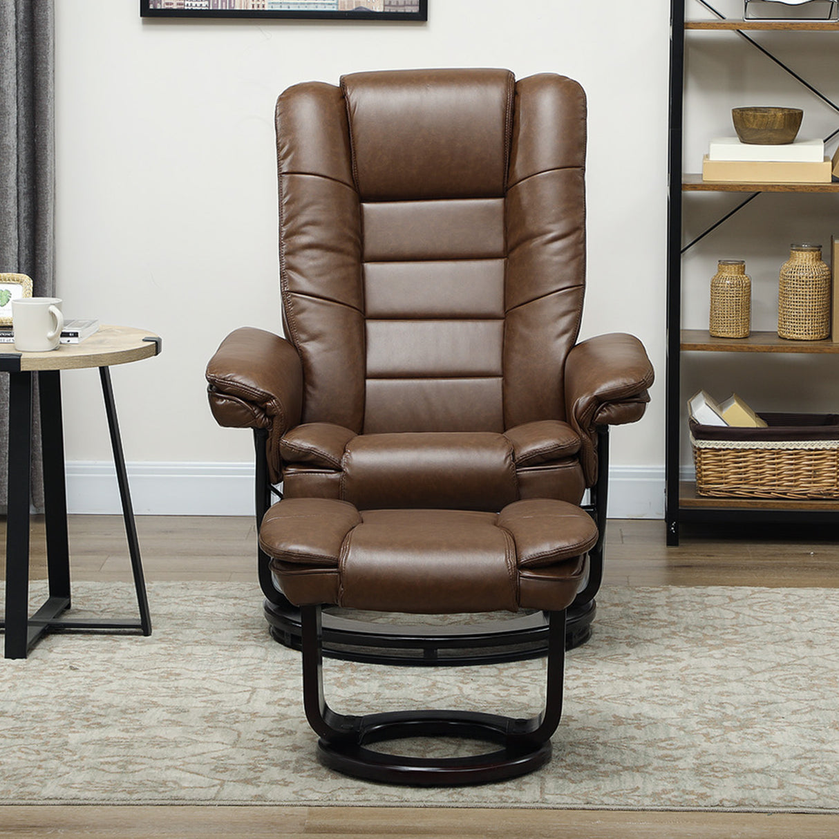 Faux Leather Recliner Chair 85cm Wide With Footstool - Velmora