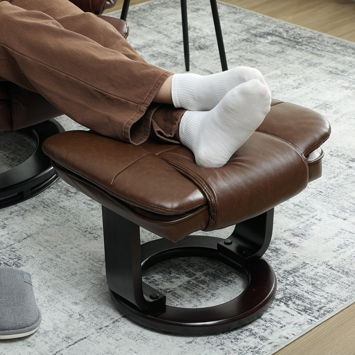 Faux Leather Recliner Chair 85cm Wide With Footstool - Velmora