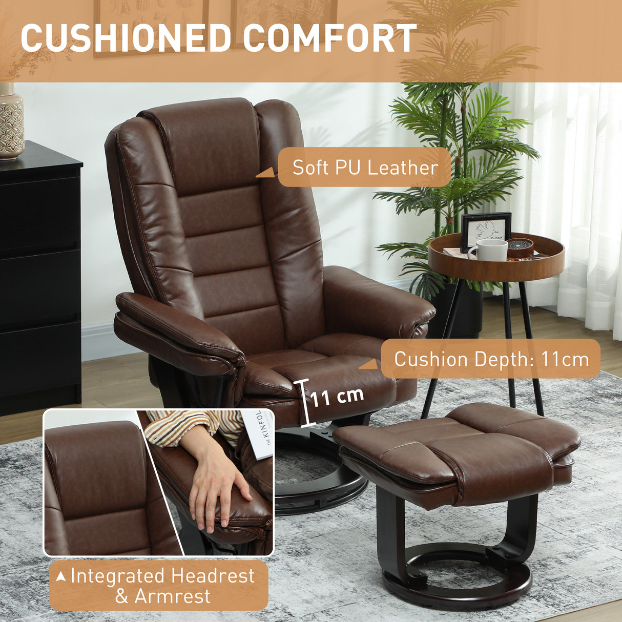 Faux Leather Recliner Chair 85cm Wide With Footstool - Velmora