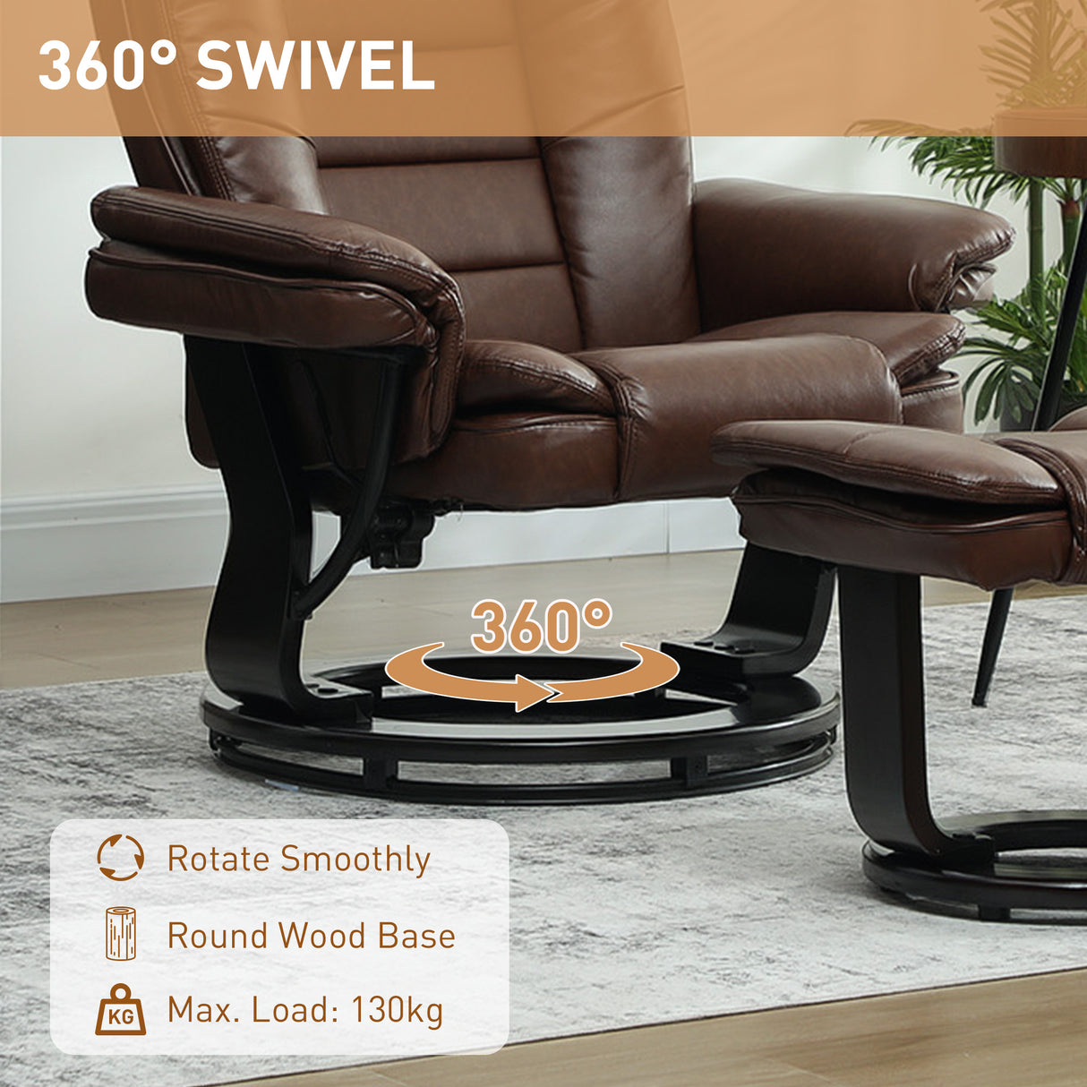 Faux Leather Recliner Chair 85cm Wide With Footstool - Velmora