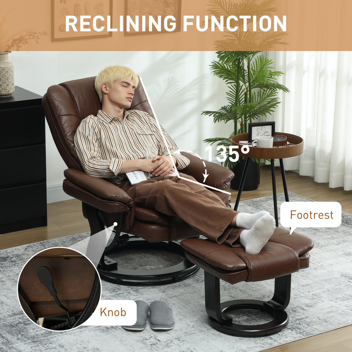 Faux Leather Recliner Chair 85cm Wide With Footstool - Velmora