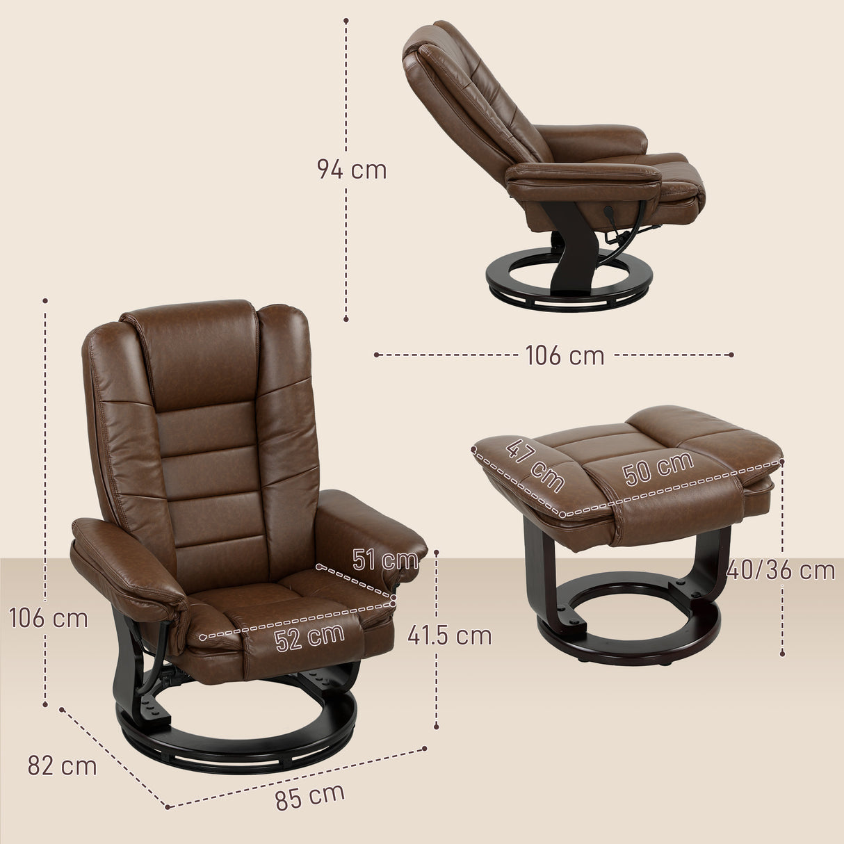Faux Leather Recliner Chair 85cm Wide With Footstool - Velmora