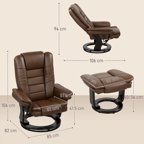 Faux Leather Recliner Chair 85cm Wide With Footstool - Velmora
