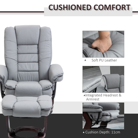 Faux Leather Recliner Chair 85cm Wide With Footstool - Velmora