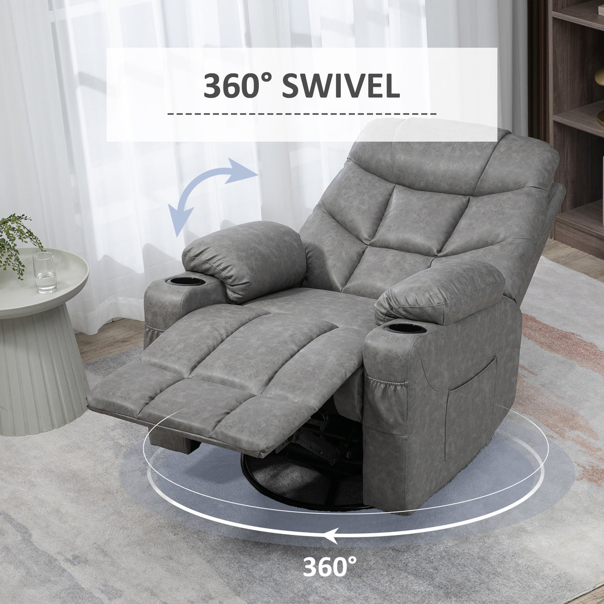 Faux Leather Recliner Chair 86cm Wide With Footrest And 2 Cup Holders - Velmora
