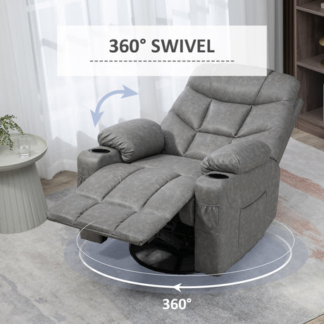 Faux Leather Recliner Chair 86cm Wide With Footrest And 2 Cup Holders - Velmora