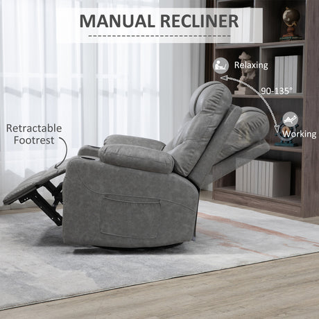 Faux Leather Recliner Chair 86cm Wide With Footrest And 2 Cup Holders - Velmora