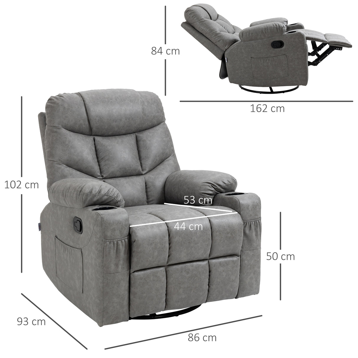 Faux Leather Recliner Chair 86cm Wide With Footrest And 2 Cup Holders - Velmora
