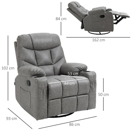 Faux Leather Recliner Chair 86cm Wide With Footrest And 2 Cup Holders - Velmora