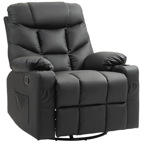 Faux Leather Recliner Chair 86cm Wide With Footrest And 2 Cup Holders - Velmora