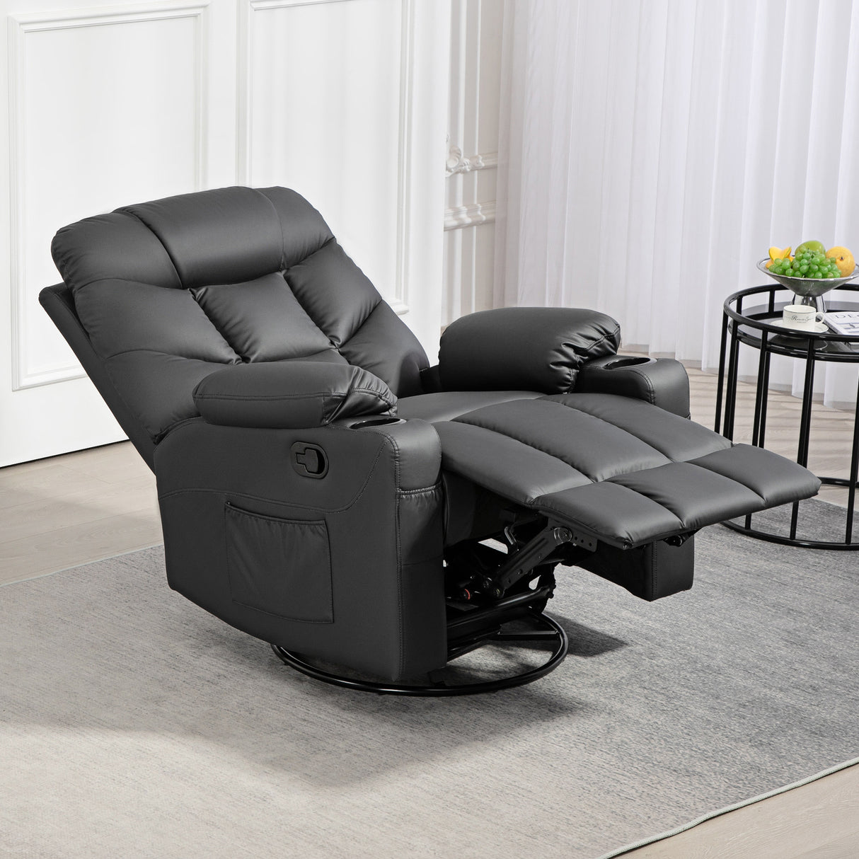 Faux Leather Recliner Chair 86cm Wide With Footrest And 2 Cup Holders - Velmora