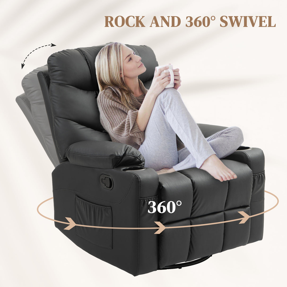Faux Leather Recliner Chair 86cm Wide With Footrest And 2 Cup Holders - Velmora
