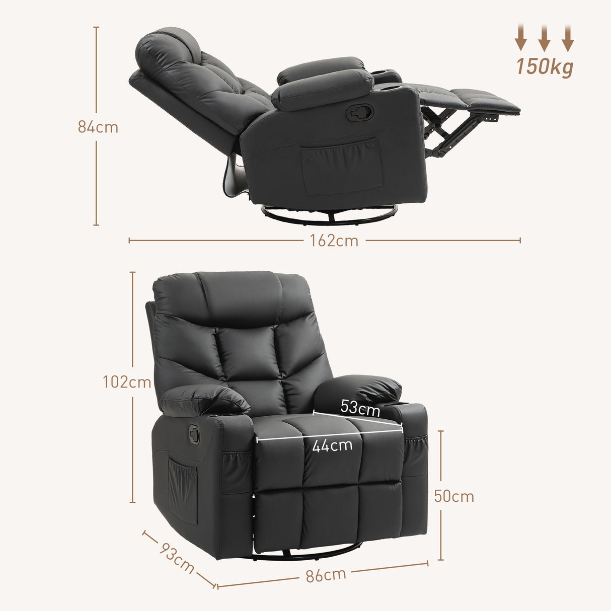 Faux Leather Recliner Chair 86cm Wide With Footrest And 2 Cup Holders - Velmora