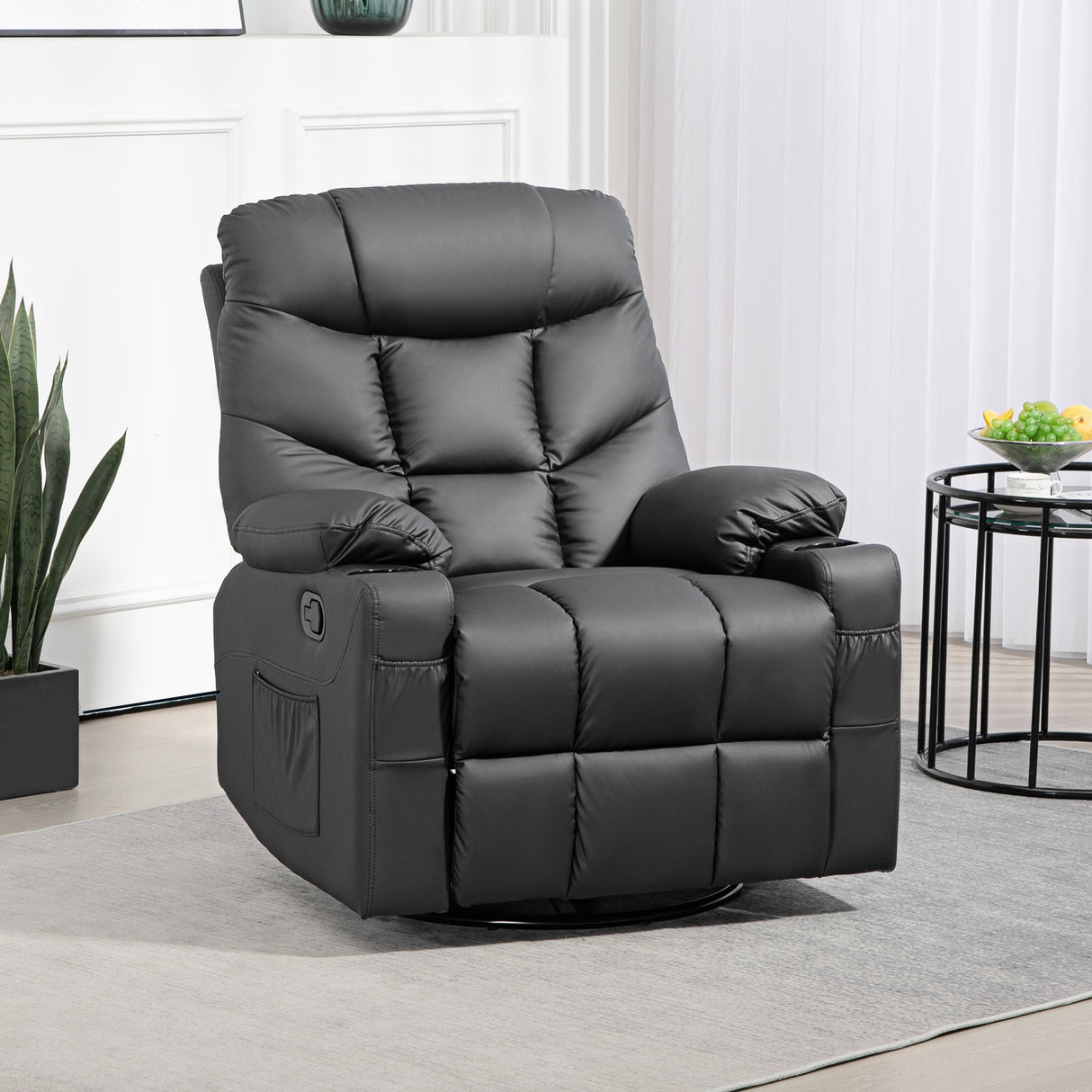 Faux Leather Recliner Chair 86cm Wide With Footrest And 2 Cup Holders - Velmora
