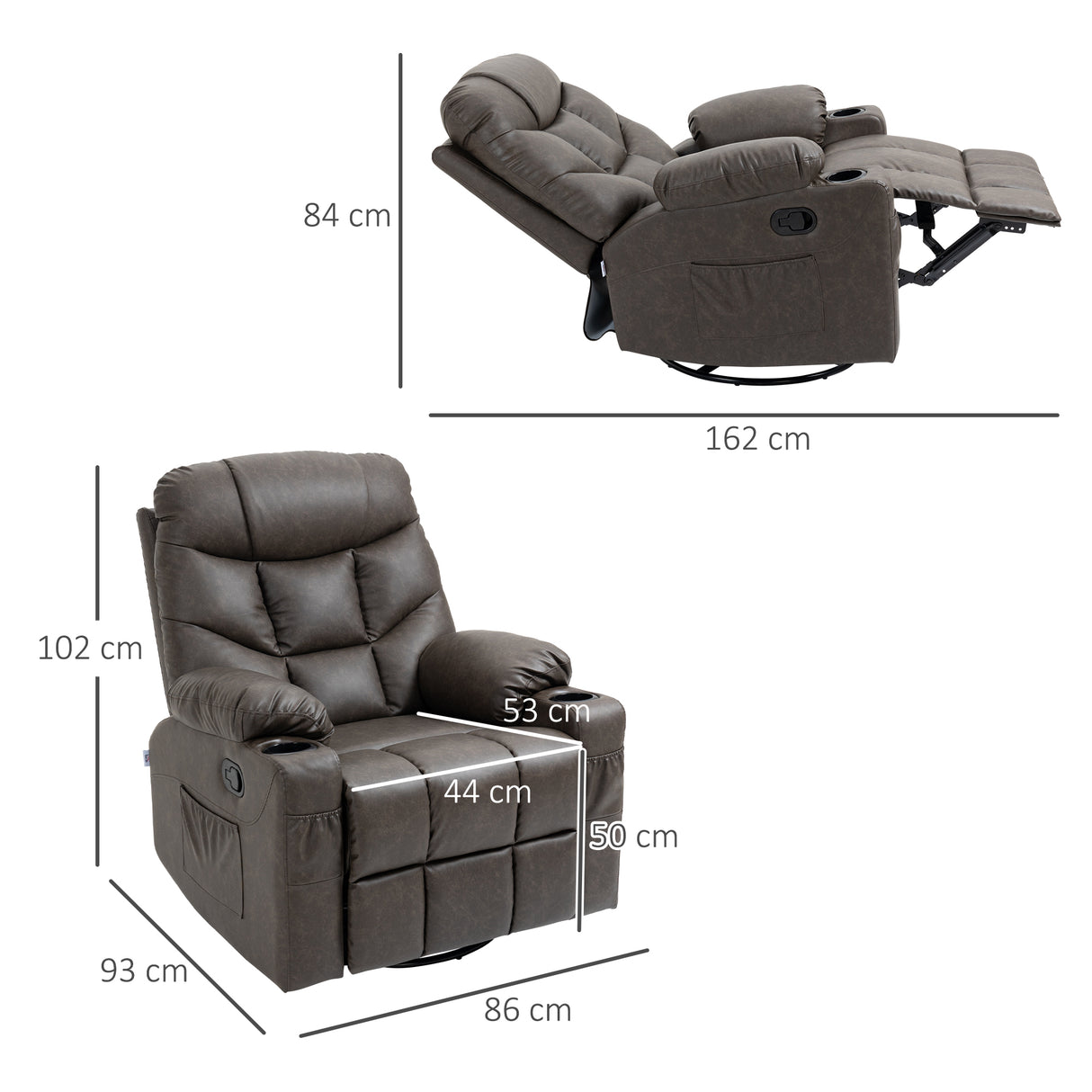 Faux Leather Recliner Chair 86cm Wide With Footrest And 2 Cup Holders - Velmora