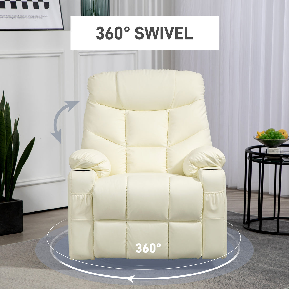 Faux Leather Recliner Chair 86cm Wide With Footrest And 2 Cup Holders - Velmora
