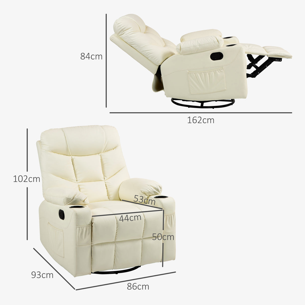 Faux Leather Recliner Chair 86cm Wide With Footrest And 2 Cup Holders - Velmora