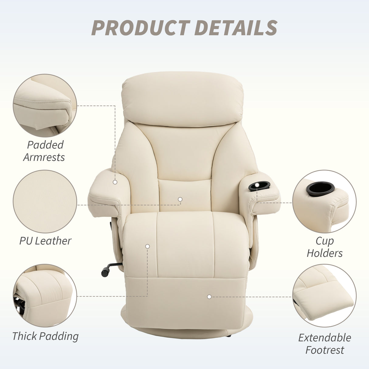 Faux Leather Recliner Chair 86cm Wide With Footrest - Velmora