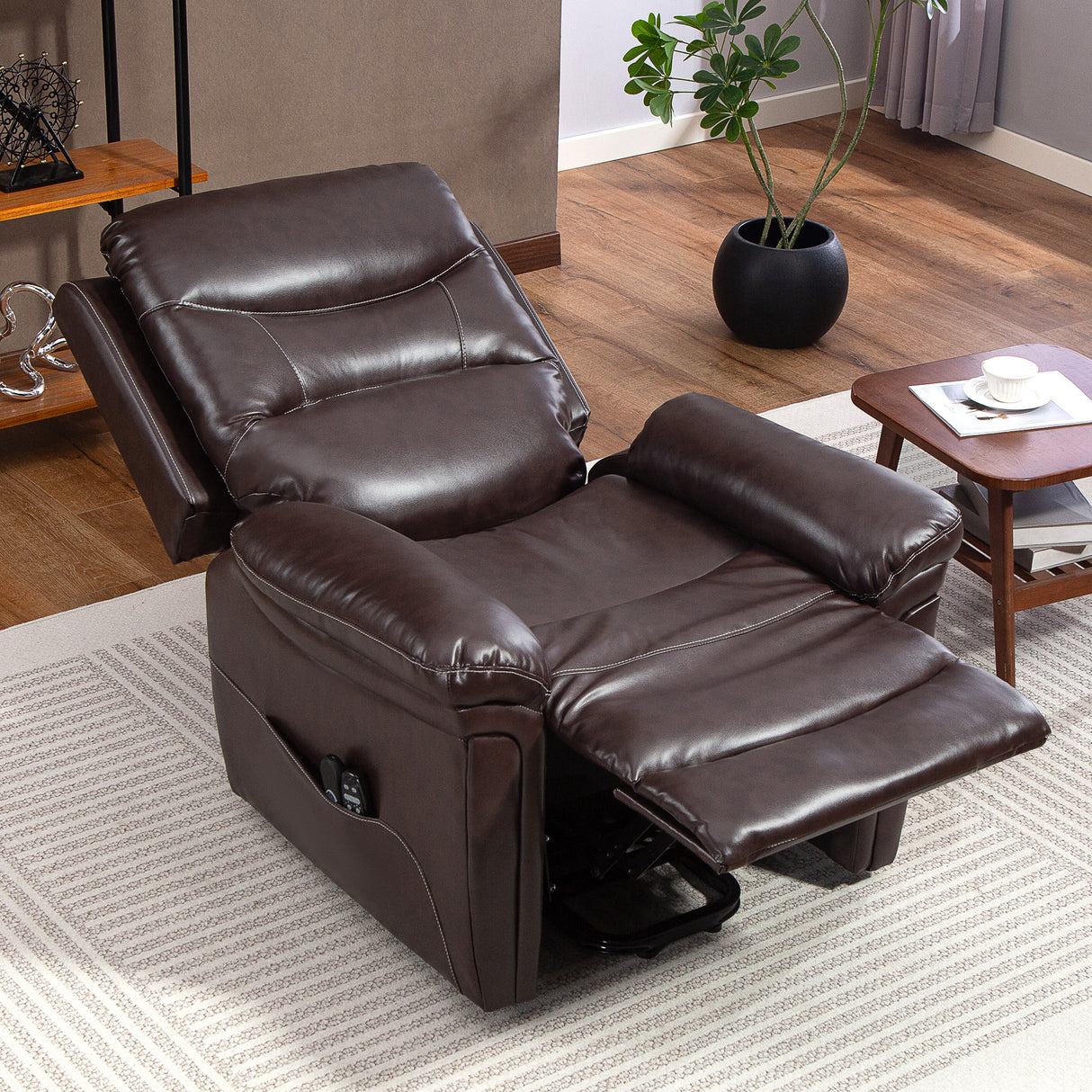 Faux Leather Recliner Chair 91cm Wide With Footrest - Velmora