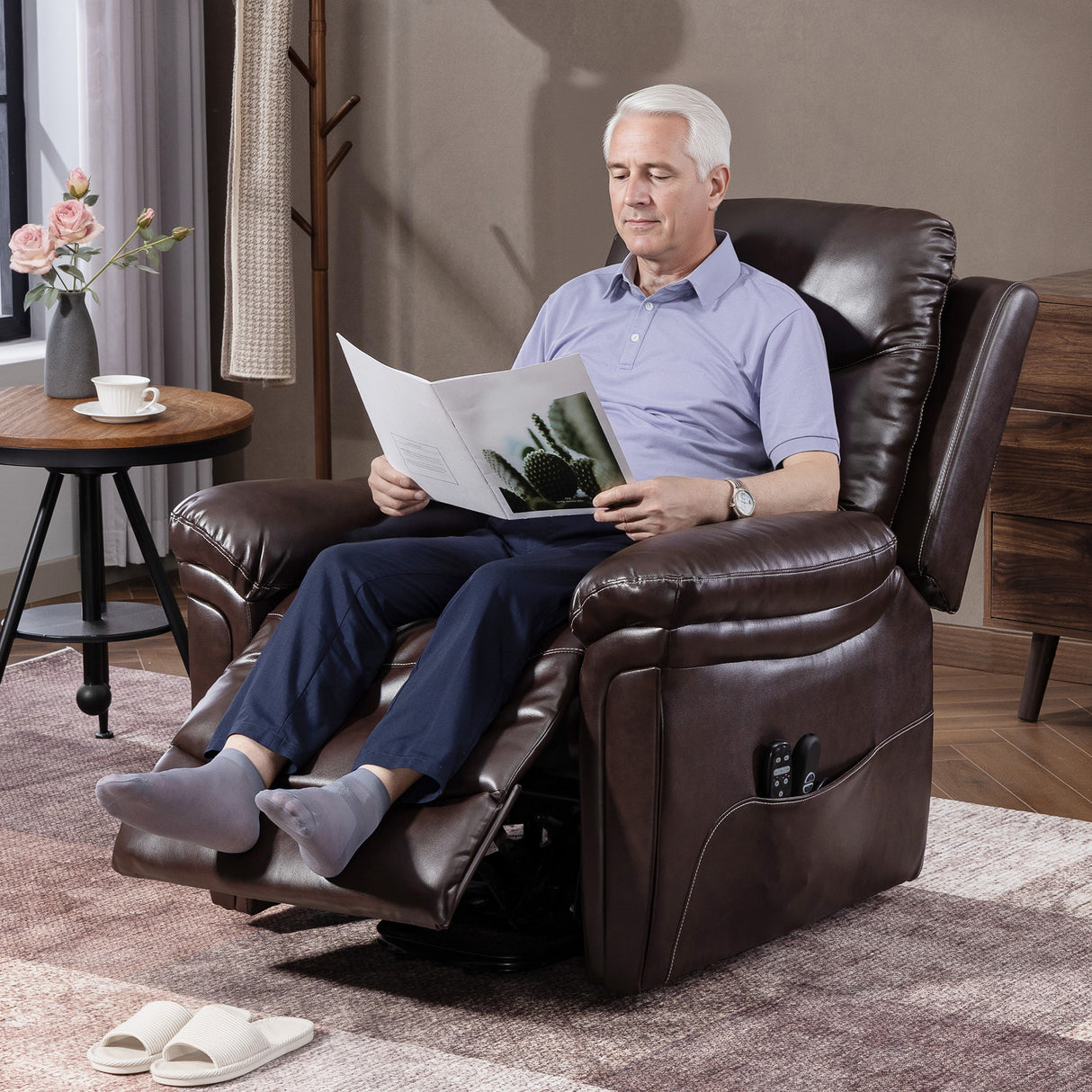 Faux Leather Recliner Chair 91cm Wide With Footrest - Velmora