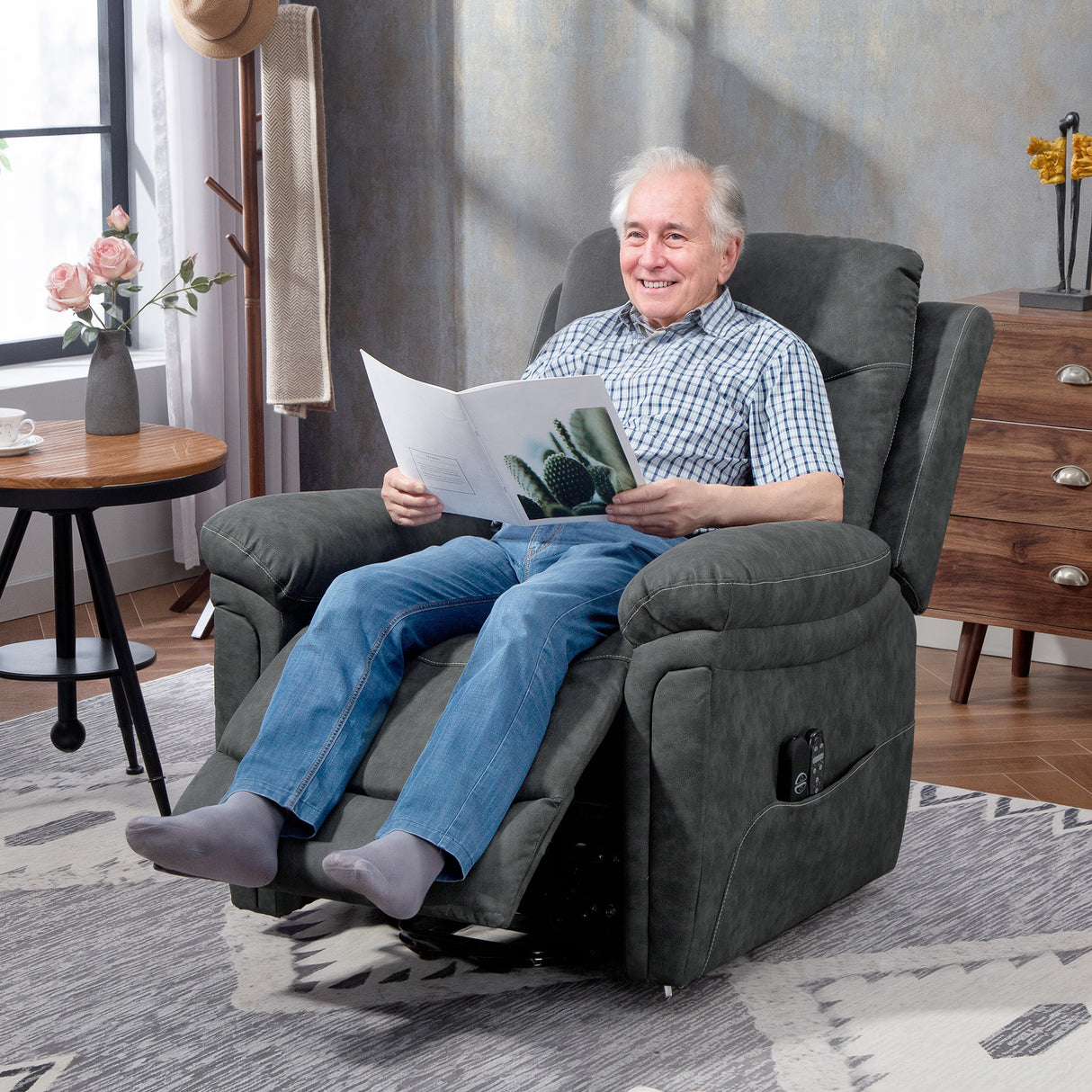 Faux Leather Recliner Chair 91cm Wide With Footrest - Velmora