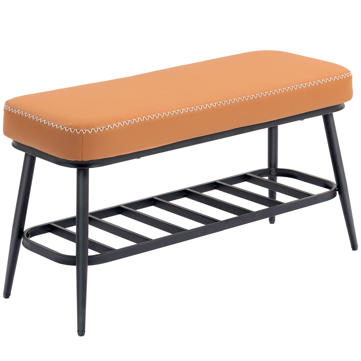 Faux Leather Shoe Storage Bench 82cm Wide With Metal Frame - Velmora